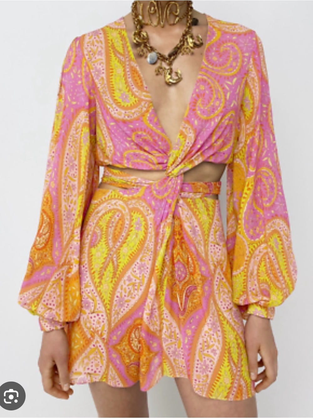 Women's Paisley Dress in Pink and Yellow
